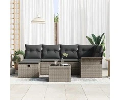 Lauko baldų komplektas Sodo Sofų Rinkinys su pagalve su saugykla 7 pcs Poli ratanas