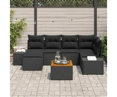 Lauko baldų komplektas Sodo Sofų Rinkinys 7 pcs Juoda