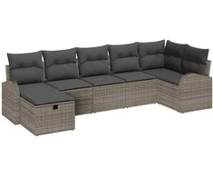 Lauko baldų komplektas Sodo Sofų Rinkinys su pagalve 7 pcs Pilka poliratanas