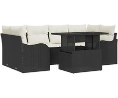 Sodo Sofų Rinkinys su pagalve 7 pcs Juoda Poli ratanas