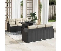 Sodo Sofų Rinkinys su pagalve 7 pcs Juoda Poli ratanas