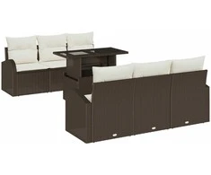 Lauko baldų komplektas Sodo Sofų Rinkinys su pagalve 7 pcs Ruda Poli ratanas