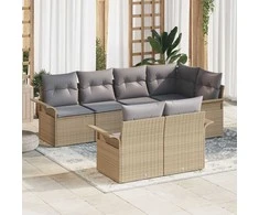 Sodo Sofų Rinkinys su pagalve 7 pcs Smėlio Poli ratanas