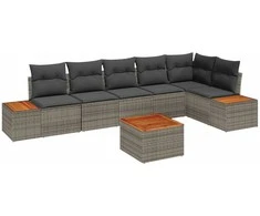 Lauko baldų komplektas Sodo Sofų Rinkinys su pagalve 7 pcs Pilka Poli ratanas