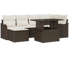 Lauko baldų komplektas Sodo Sofų Rinkinys su pagalve 7 pcs Ruda Poli ratanas