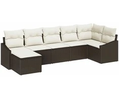 Lauko baldų komplektas Sofos komplektas su pagalve 7 pcs Ruda poliratanas