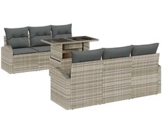 Sodo Sofų Rinkinys su pagalve 7 pcs Šviesiai pilka Poli ratanas