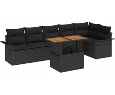 Sodo Sofų Rinkinys su saugykla 7 pcs Juoda Poli ratanas