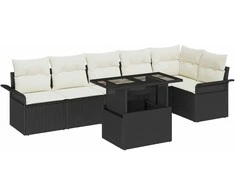 Lauko baldų komplektas Sodo Sofų Rinkinys su pagalve 7 pcs Juoda Poli ratanas