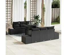 Sodo Sofų Rinkinys su pagalve 7 pcs Juoda