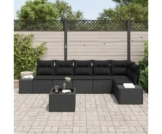 Lauko baldų komplektas Sodo Sofų Rinkinys su pagalve 7 pcs Juoda poliratanas