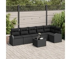 Sodo Sofų Rinkinys su pagalve 7 pcs Juoda Poli ratanas