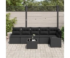 Sodo Sofų Rinkinys su pagalve 7 pcs Juoda Poli ratanas