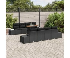 Sodo Sofų Rinkinys su saugykla 9 pcs Juoda Poli ratanas