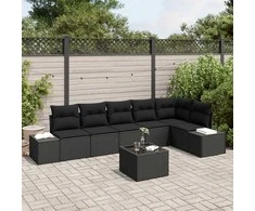Lauko baldų komplektas Sodo Sofų Rinkinys su pagalve 7 pcs Juoda poliratanas