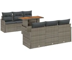 Lauko baldų komplektas Sodo Sofų Rinkinys su saugykla 7 pcs Pilka Poli ratanas