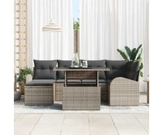 Lauko baldų komplektas Sodo Sofų Rinkinys su saugykla 7 pcs Pilka Poli ratanas