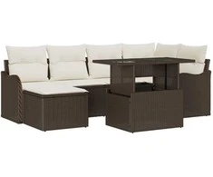 Sodo Sofų Rinkinys su pagalve 7 pcs Ruda Poli ratanas