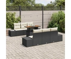 Lauko baldų komplektas Sodo Sofų Rinkinys su saugykla 7 pcs Juoda Poli ratanas
