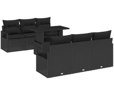 Lauko baldų komplektas Sodo Sofų Rinkinys su pagalve 7 pcs Juoda Poli ratanas