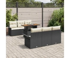 Sodo Sofų Rinkinys su pagalve 7 pcs Juoda ir kreminė
