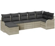 Sodo Sofų Rinkinys su pagalve 7 pcs Šviesiai pilka Poli ratanas