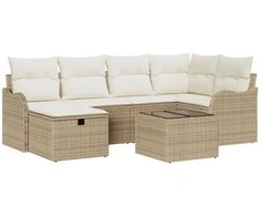 Sodo Sofų Rinkinys su pagalve 7 pcs Smėlio Poli ratanas