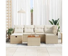 Lauko baldų komplektas Sodo Sofų Rinkinys su pagalve 7 pcs Smėlio Poli ratanas