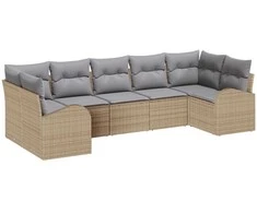Lauko baldų komplektas Sodo Sofų Rinkinys 7 pcs Bežinė ir šviesiai pilka poliratanas