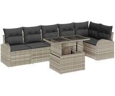 Sodo Sofų Rinkinys su pagalve 7 pcs Šviesiai pilka Poli ratanas