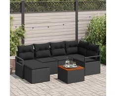 Lauko baldų komplektas Sodo Sofų Rinkinys su saugykla 7 pcs Juoda poliratanas