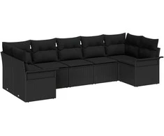 Sodo Sofų Rinkinys su saugykla 7 pcs Juoda Poli ratanas