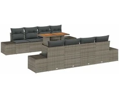 Lauko baldų komplektas Sodo Sofų Rinkinys su saugykla 9 pcs Pilka Poli ratanas
