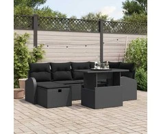 Sodo Sofų Rinkinys su pagalve 7 pcs Juoda Poli ratanas