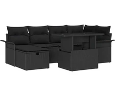 Lauko baldų komplektas Sodo Sofų Rinkinys su pagalve 7 pcs Juoda Poli ratanas