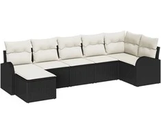 Sofos komplektas su pagalve su saugykla 7 pcs Juoda poliratanas