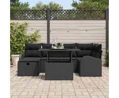 Sodo Sofų Rinkinys su pagalve 7 pcs Juoda Poli ratanas