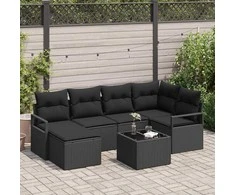 Lauko baldų komplektas Sofos komplektas su pagalve 7 pcs Juoda poliratanas
