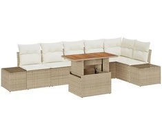 Lauko baldų komplektas Sodo Sofų Rinkinys su saugykla 7 pcs Smėlio Poli ratanas