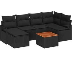 Lauko baldų komplektas Sodo Sofų Rinkinys su pagalve 7 pcs Juoda poliratanas