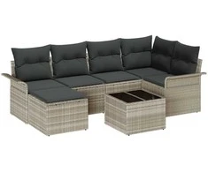 Sodo Sofų Rinkinys su pagalve 7 pcs Šviesiai pilka Poli ratanas