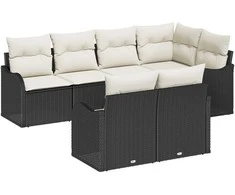 Sodo Sofų Rinkinys su saugykla 7 pcs Juoda Poli ratanas