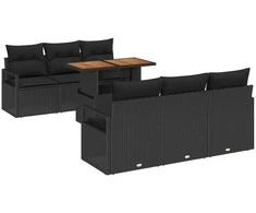 Sodo Sofų Rinkinys su saugykla 7 pcs Juoda Poli ratanas