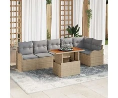 Lauko baldų komplektas Sodo Sofų Rinkinys su saugykla 7 pcs Smėlio Poli ratanas