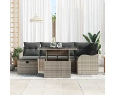 Lauko baldų komplektas Sodo Sofų Rinkinys su pagalve 7 pcs Pilka Poli ratanas