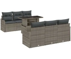 Sodo Sofų Rinkinys su pagalve 7 pcs Pilka Poli ratanas