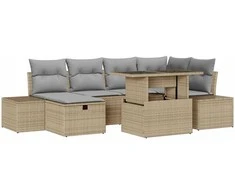Lauko baldų komplektas Sodo Sofų Rinkinys su pagalve 7 pcs Smėlio Poli ratanas