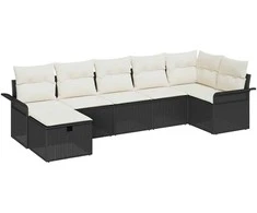 Lauko baldų komplektas Sodo Sofų Rinkinys su pagalve 7 pcs Juoda Poli ratanas