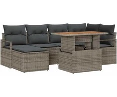 Lauko baldų komplektas Sodo Sofų Rinkinys su saugykla 7 pcs Pilka Poli ratanas