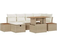 Lauko baldų komplektas Sodo Sofų Rinkinys 7 pcs Smėlio poliratanas